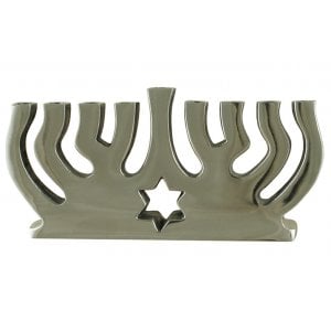 Modern Design Chanukah Menorah with Star of David - Aluminum