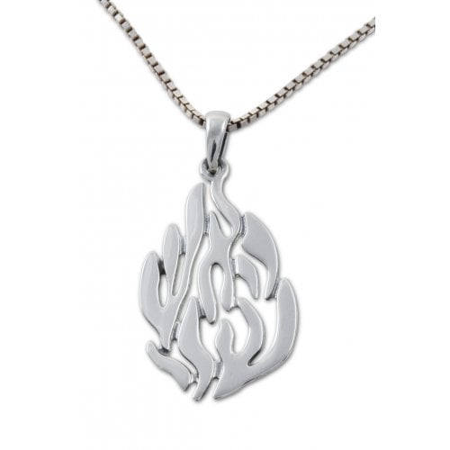 925 Sterling Silver Pendant - Flame Image of Breslev Ha'esh Sheli, My Fire