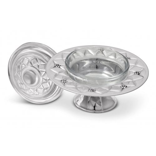 925 Sterling Silver Rosh Hashanah Honey Dish on Pedestal - Diamond Design