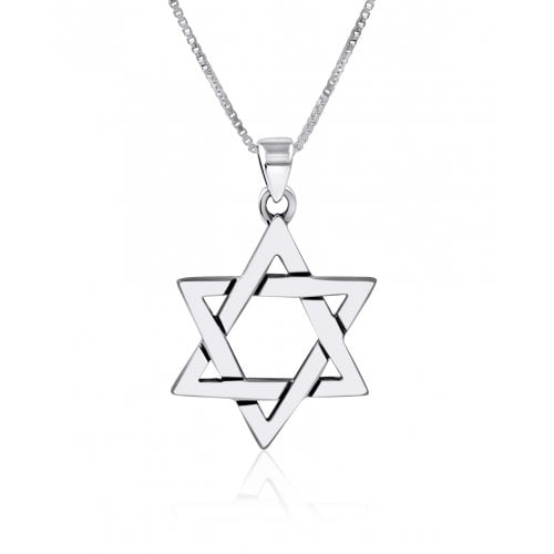 AJDesign Large Star of David Necklace 925 Sterling Silver Interlocking Triangles Pendant with Chain