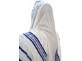 Acrylic Non-Slip Tallit, Textured Checkerboard Weave - Silver and Blue Stripes