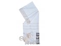 Acrylic Non-Slip Tallit, Textured Checkerboard Weave  White and Gold Stripes