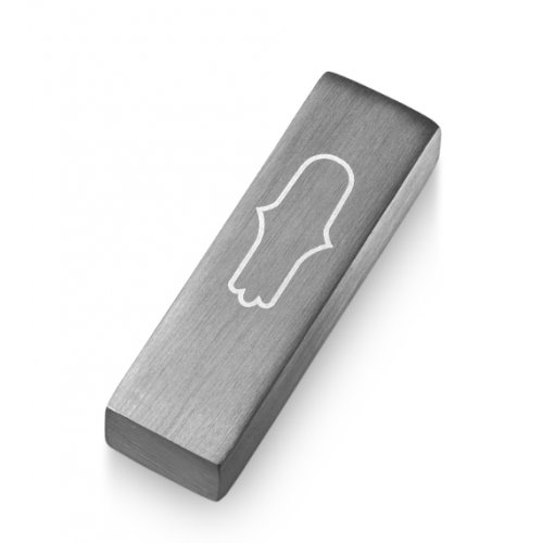 Adi Sidler Anodized Aluminum Car Mezuzah, Engraved Hamsa - Gray