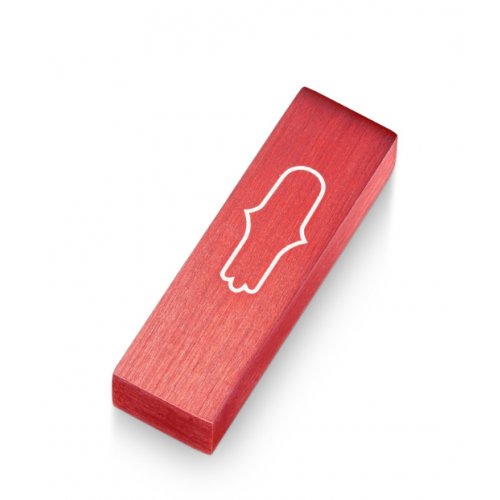 Adi Sidler Anodized Aluminum Car Mezuzah, Engraved Hamsa - Red