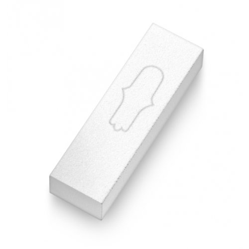 Adi Sidler Anodized Aluminum Car Mezuzah, Engraved Hamsa - White