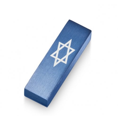 Adi Sidler Anodized Aluminum Car Mezuzah, Star of David - Blue