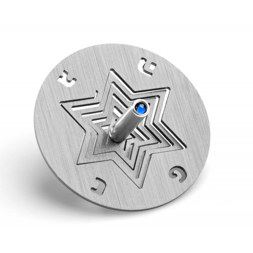 Adi Sidler Anodized Aluminum Chanukah Dreidel and Stand, Star of David - Gray