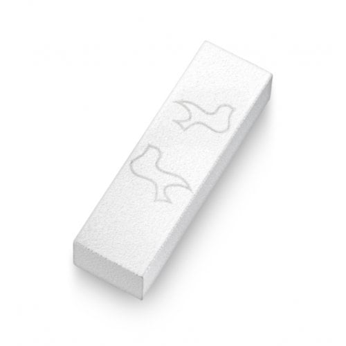 Adi Sidler Brushed Aluminum Car Mezuzah, Peace Doves - White