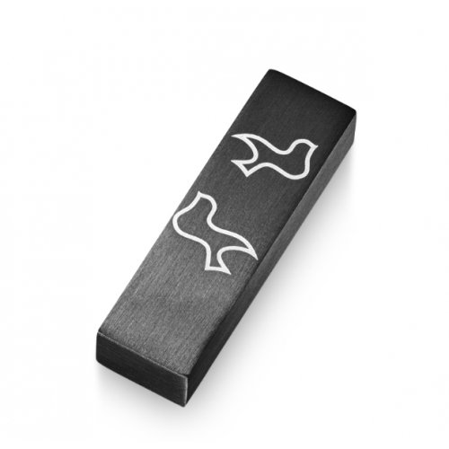 Adi Sidler Brushed Aluminum Car Mezuzah, Peace Doves - Black