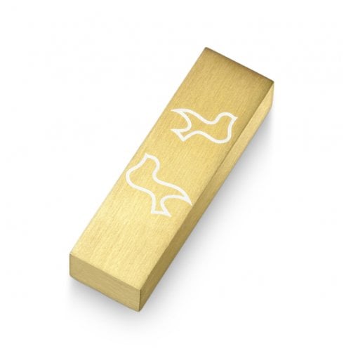 Adi Sidler Brushed Aluminum Car Mezuzah, Peace Doves - Gold