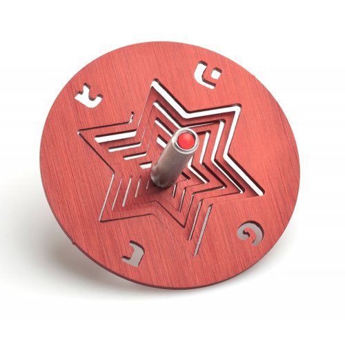 Adi Sidler Chanukah Dreidel with Stand Star of David - Red