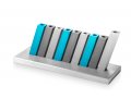 Adi Sidler Kinetic Hanukkah Menorah Aluminum - Turquoise, Gray & Silver Rods