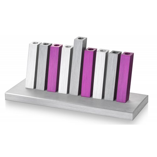 Adi Sidler Kinetic Hanukkah Menorah Aluminum - Purple, Gray and Silver Rods