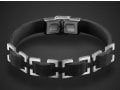 Adi Sidler, Man's Black Leather Bracelet with Stainless Steel Open Buckle Design