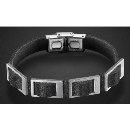 Adi Sidler Man's Black Leather Bracelet with Stainless Steel Open Buckle Design