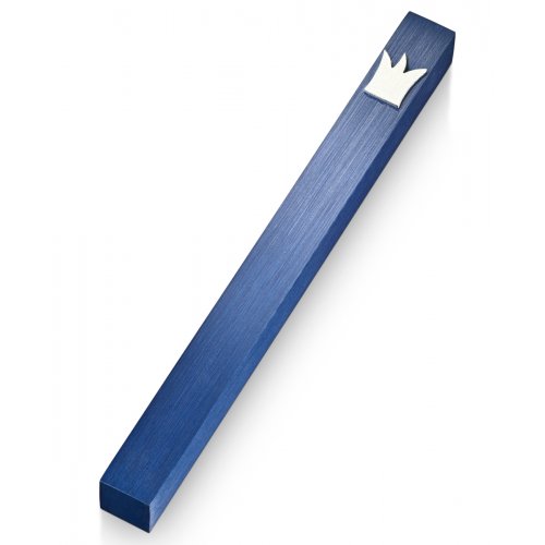 Adi Sidler Silver Crown Smooth Mezuzah Case - Blue