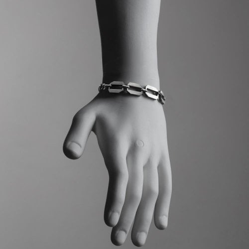 Adi Sidler, Stainless Steel Man's Bracelet  Four Large Hexagonal Open Discs