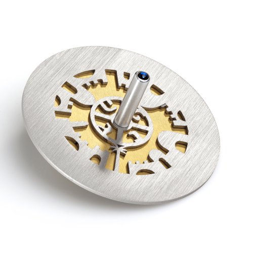 Adi Sidler Two Tone Chanukah Dreidel and Stand, Cutout Jerusalem Design - Gold