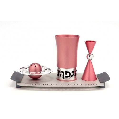 Agayof Aluminum Havdalah Set Modern Design - Pastel Pink