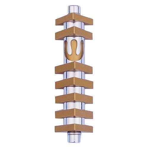 Agayof Cylinder Mezuzah Case with Triangles, Light Colors - 4 Inches Height