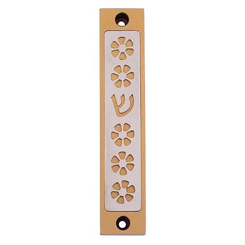 Agayof Mezuzah Case, Five Flowers and Shin in Light Colors - 4 Inches Height