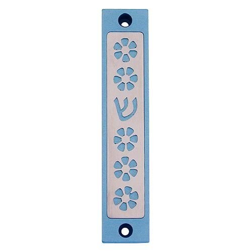 Agayof Mezuzah Case, Five Flowers and Shin in Light Colors - 4 Inches Height