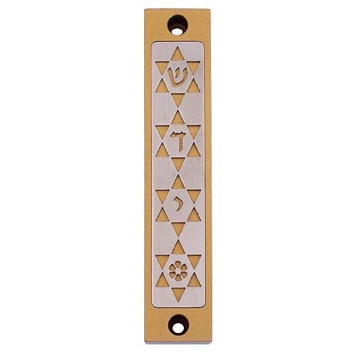 Agayof Mezuzah Case, Four Stars of David in Light Colors - 4 Inches Height