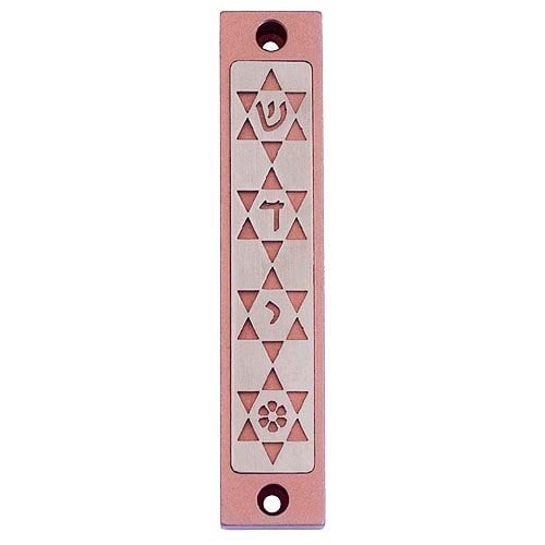 Agayof Mezuzah Case, Four Stars of David in Light Colors - 4 Inches Height