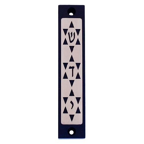 Agayof Mezuzah Case, Three Stars of David in Dark Colors  4 Inches Height