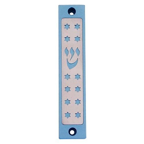 Agayof Mezuzah Case, Twelve Stars of David in Light Colors - 4 Inches Height