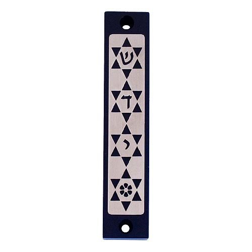 Agayof Mezuzah Case with Four Stars of David, in Dark Colors  4 Inches Height