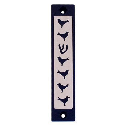 Agayof Mezuzah case, Six Doves and Shin in Dark Colors - 4 Inches Height