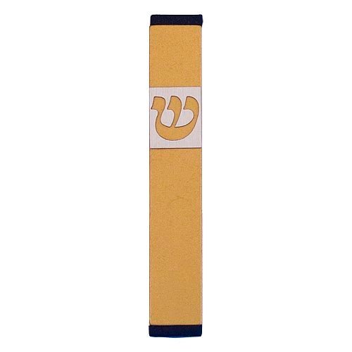 Agayof Pillar Mezuzah Case with Curving Shin, in Light Colors - 4 Inches Height