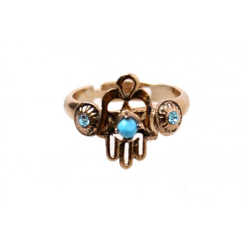 Amaro, Hamsa Signet Ring with Swarovski Crystals and Turquoise