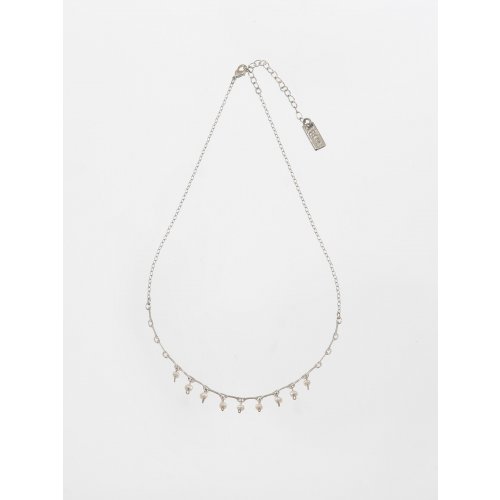 Amaro Handmade Rhodium Plated Chain with Delicate Pearl Ball Pendants