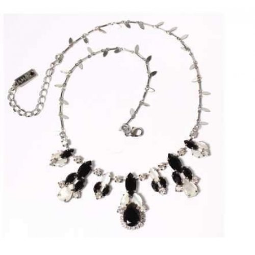 Amaro Handmade Snowdrop Necklace, Black and White Semi Precious Stones