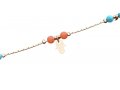 Anklet, Gold Rhodium with Blue and Orange Beads and Hamsa