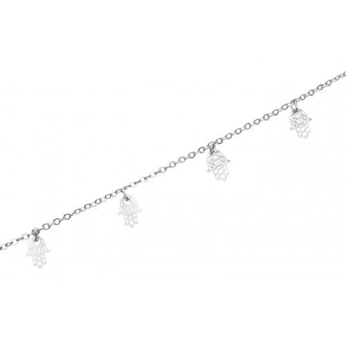 Anklet, Silver Rhodium with Silver Hamsas