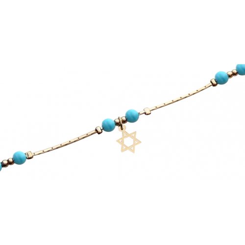 Anklets, Gold Rhodium with Blue Beads and Gold Star of David