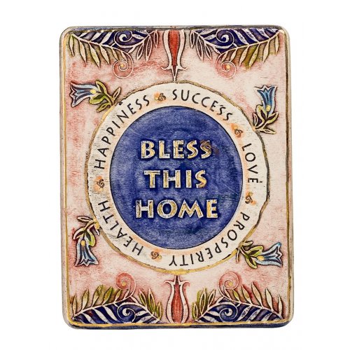 Art in Clay Handmade Ceramic 24K Gold Decorated Plaque - House Blessing English