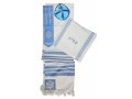 Ateret Acrylic Tallit Set, Powder Blue and Silver Stripes, Star of David Motif