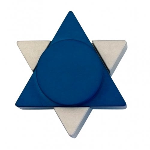 Avner Agayof Anodized Aluminum Travel Shabbat Candlesticks, Star of David - Blue