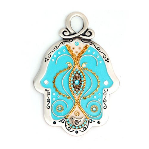 Baby Blue Pewter Wall Hamsa - Ester Shahaf