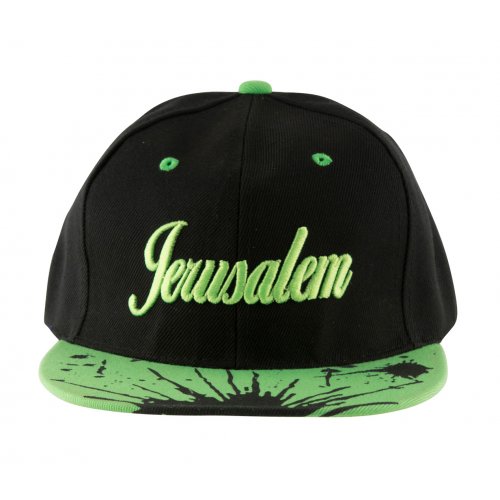 Baseball Cap with Jerusalem and Paint Splatter Design - Black & Green