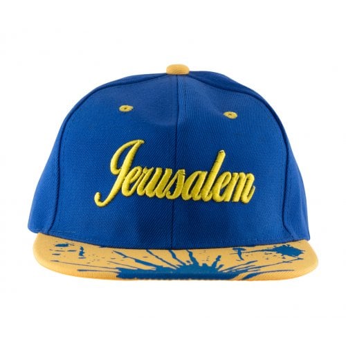 Baseball Cap with Jerusalem and Paint Splatter Design - Blue & Gold