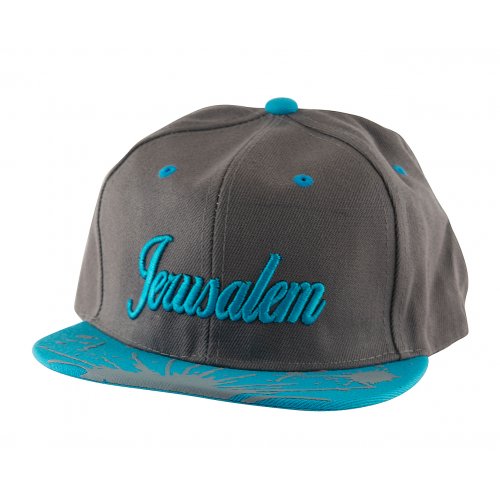 Baseball Cap with Jerusalem and Paint Splatter Design - Gray & Turquoise