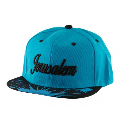 Baseball Cap with Jerusalem and Paint Splatter Design - Turquoise & Black