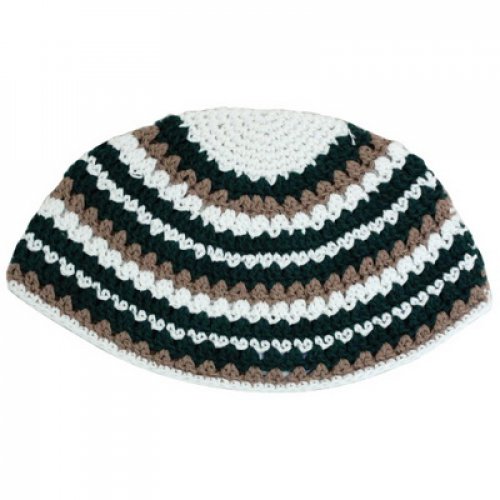 Beige, White and Black Striped Frik Kippah