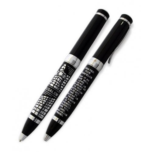 Black Ballpoint Pen with Silver English Travelers Prayer and Jerusalem Image