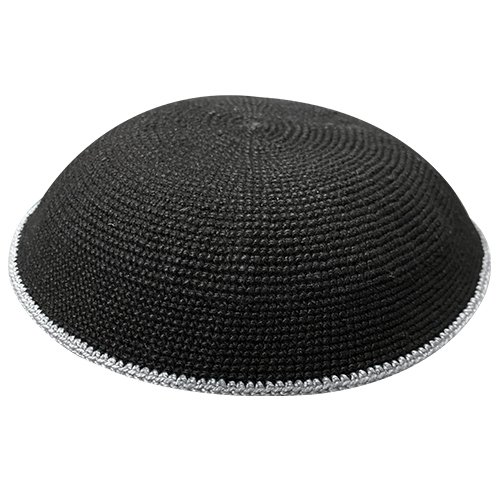 Black DMC Knitted Kippah with Gray Border